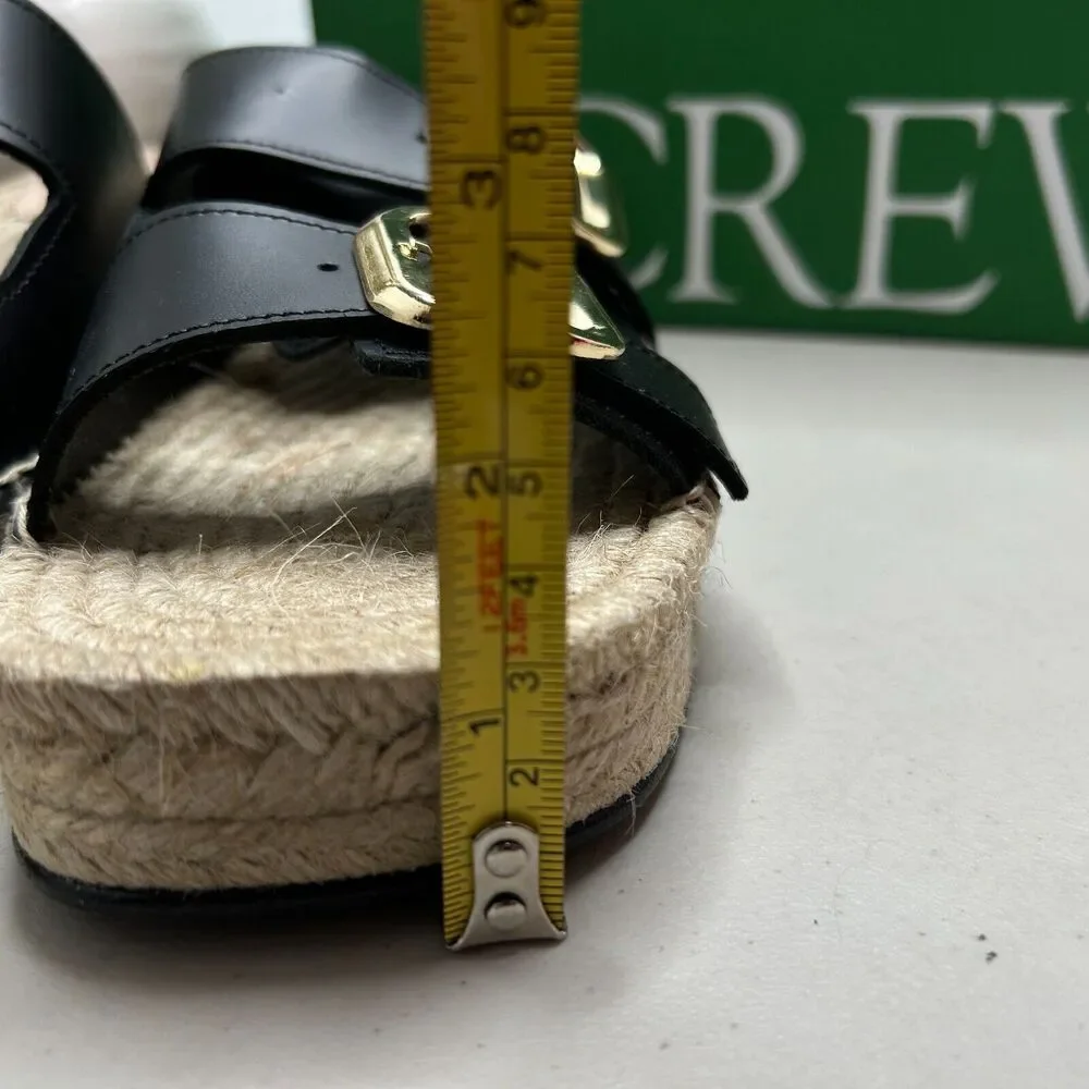 J. Crew Block-Heel Espadrille Sandals Leather Raffia Slip-on Black Women's 9 NWB - Picture 11 of 12